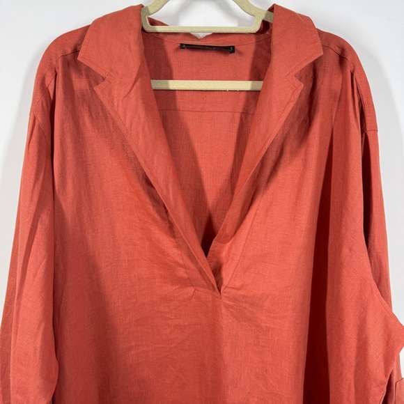 Maggie T Women's Rust Orange 100% Linen Lagenlook Tunic V-Neck Blouse Size 20 - Picture 8 of 12